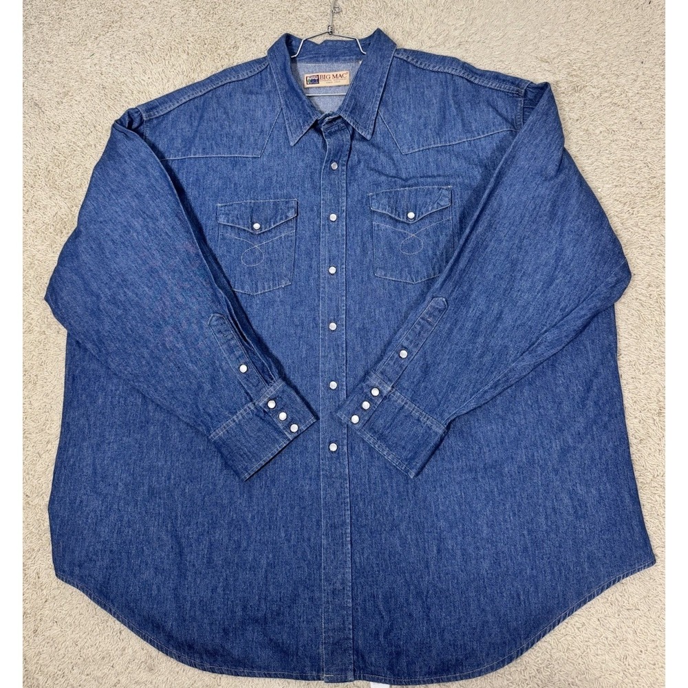 Big Mac‎ Pearl Snap Denim Shirt Mens 5XL Cowboy Work Wear VTG USA Made 70s 80s